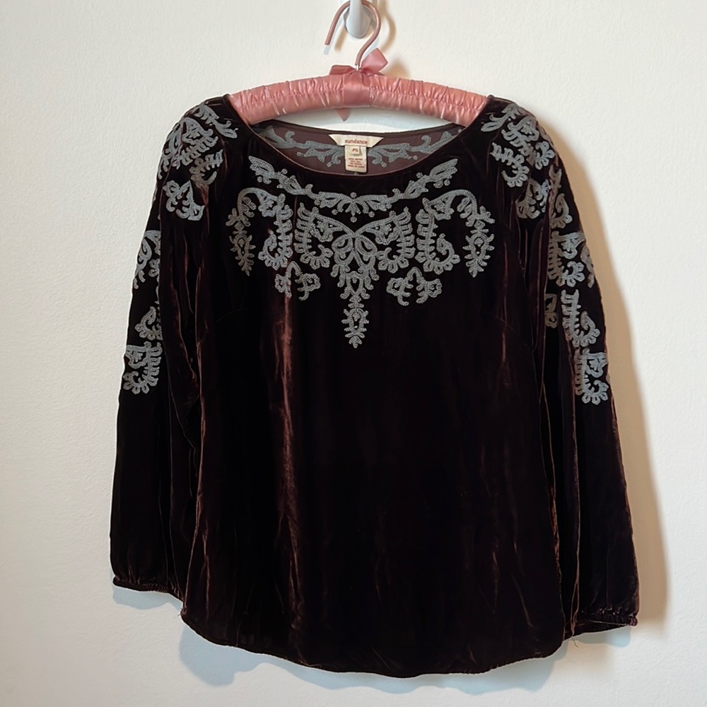 Embroidered velvet top